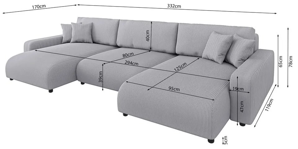 Világosszürke kordbársony kinyitható tárolóhelyes sarokkanapé Sara – Ropez