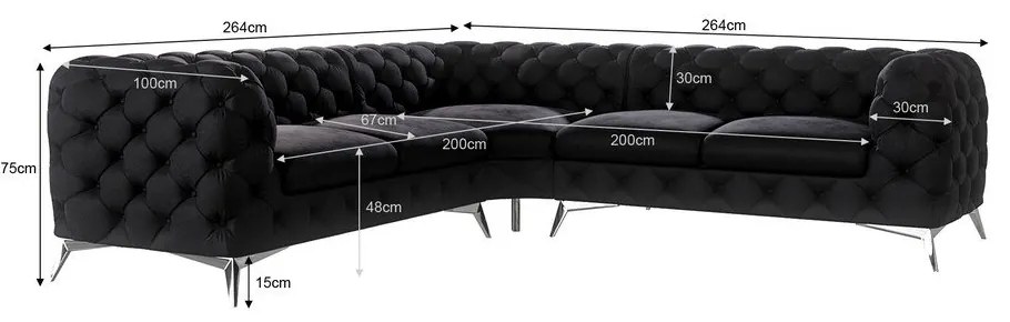 Fekete bársony sarokkanapé Chelsea – Ropez