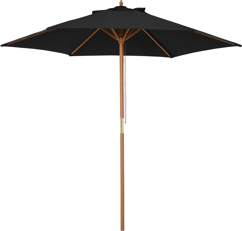 Outsunny Napernyő Ø 250 cm, Kábelmechanikás Napernyő Erkély Napernyő Strandernyő Bambuszból Szélálló Piacernyő Napvédelem erkélyre teraszra kertbe, Fe