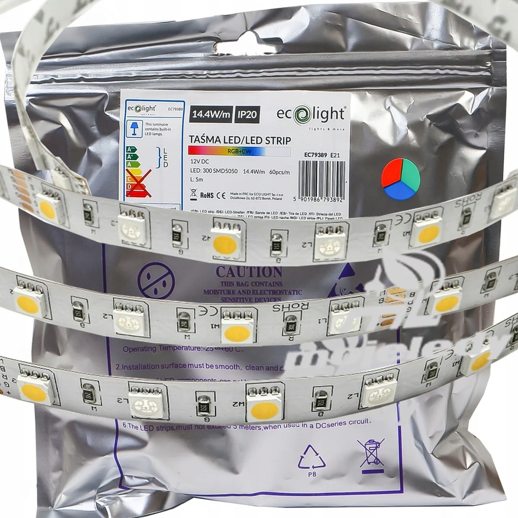 300 Led szalag Rgb Cw hideg 5050 IP20 5m 72W 12V DC díszléc