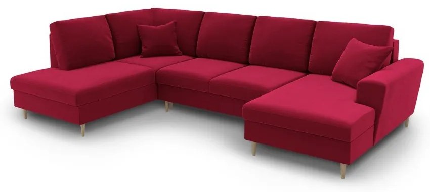 Piros bársony kinyitható tárolóhelyes sarokkanapé (bal oldali-U alakú) Kyoto – Cosmopolitan Design