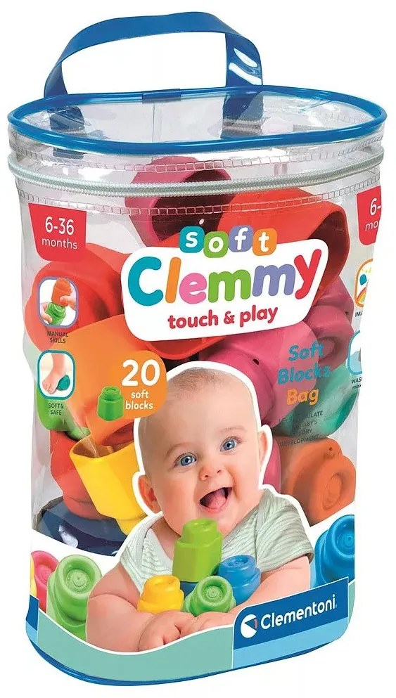 Színes Clemmy puha építőkocka 20 db-os Clementoni