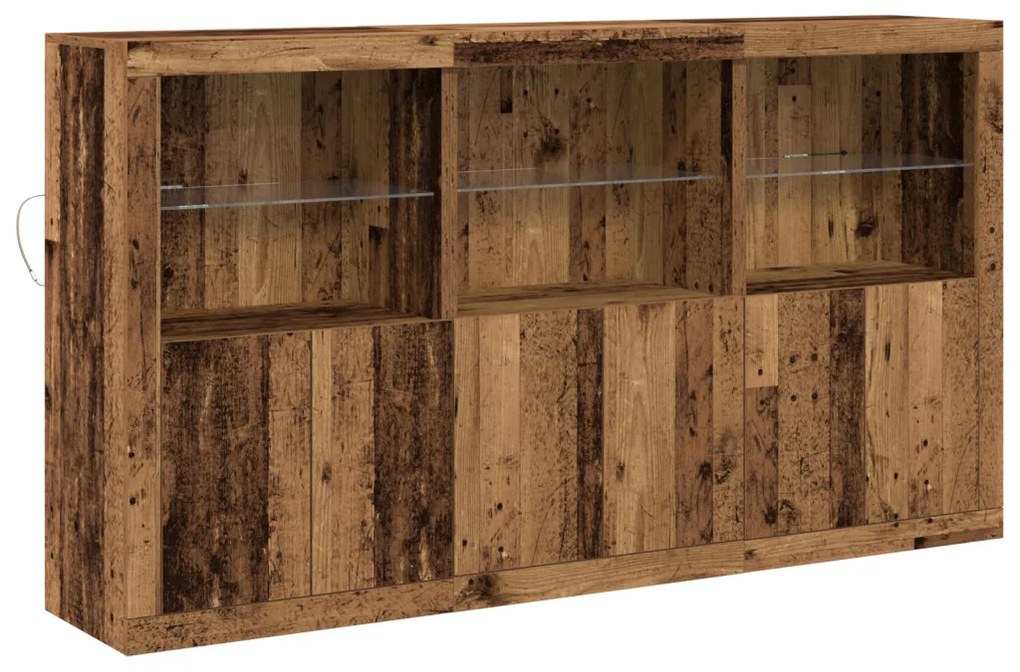 LED világítással rendelkező oldalszekrény Régi fa 181.5x37x100 cm Mérnöki fa