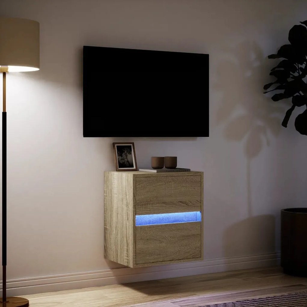 sonoma tölgy színű fali TV-szekrény LED-ekkel 41x31x45 cm