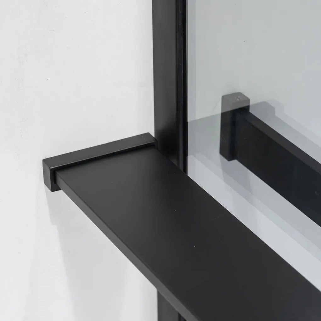 Stuxi Milano Easy Plus Black Walk-in zuhanyfal, 100x200 cm, 8 mm vastag vízlepergető üveggel, helytakarékos stabilizátorral, polccal, törölközőtartóval