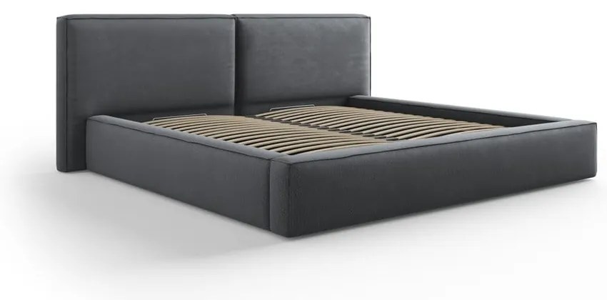 Sötétszürke kárpitozott franciaágy tárolóhellyel, ágyráccsal 180x200 cm Arendal – Cosmopolitan Design