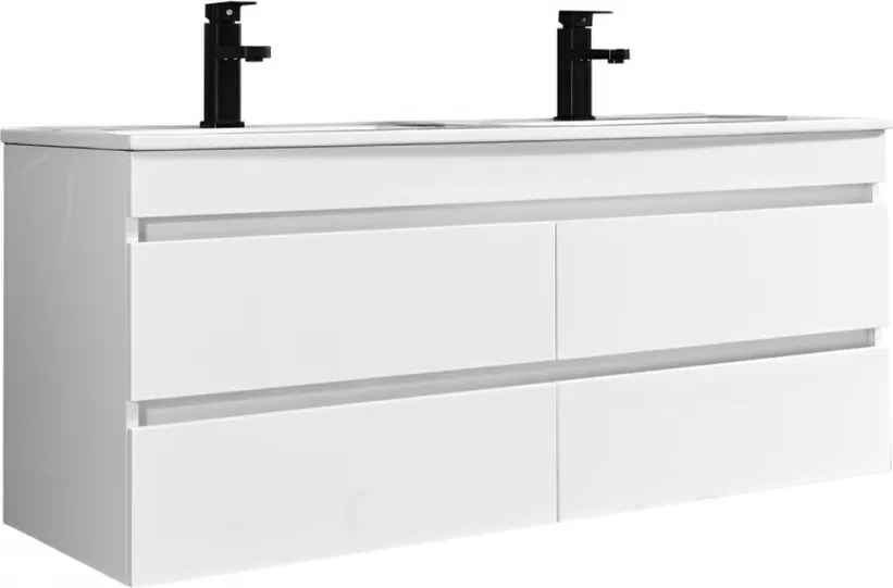 Cube 120 alsó fürdőszobabútor kerámia mosdóval 2 fiókos, magasfényű festett fehér