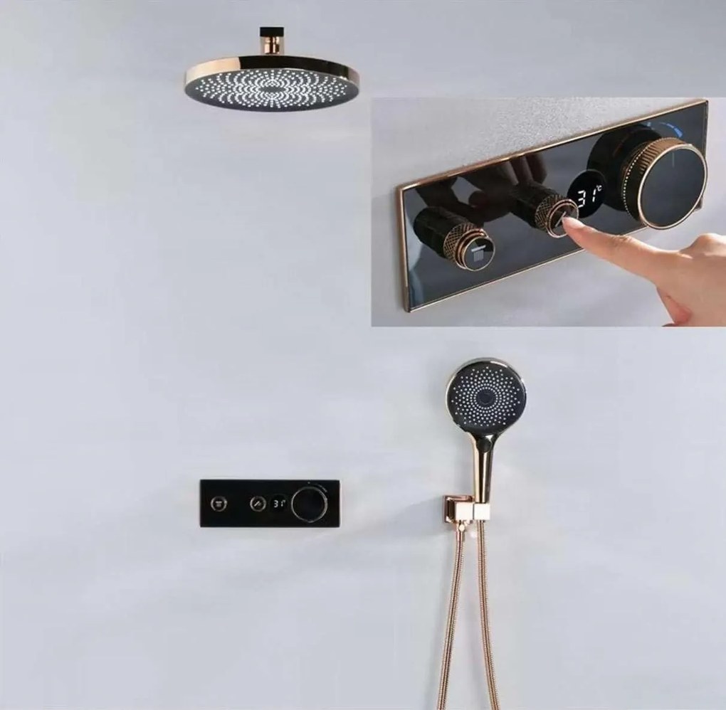 Falba süllyesztett zuhanyrendszer ELITE EDITION BCS1603 termosztáttal, kijelzővel, több színváltozatban — Réz-fekete — Két kimenetes