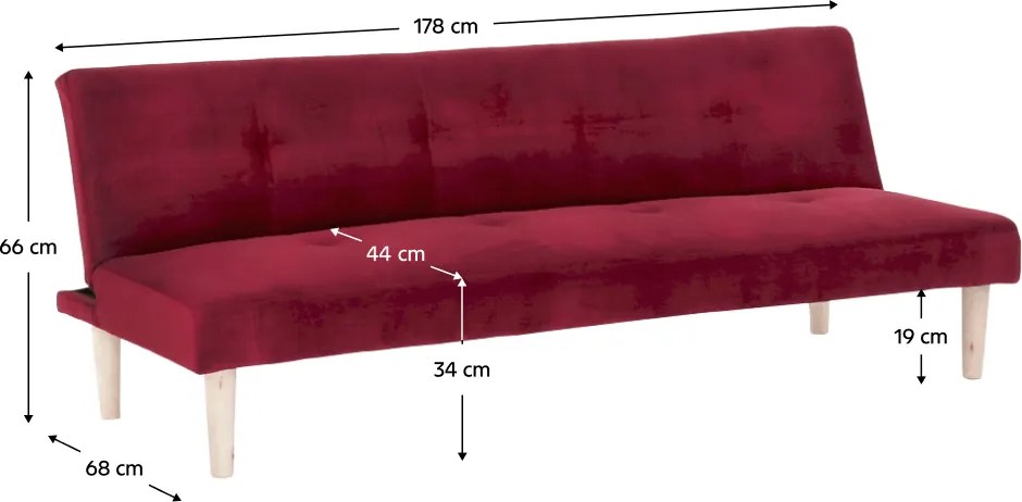 Kanapé széthúzhatós, bordó/tölgy, ALIDA
