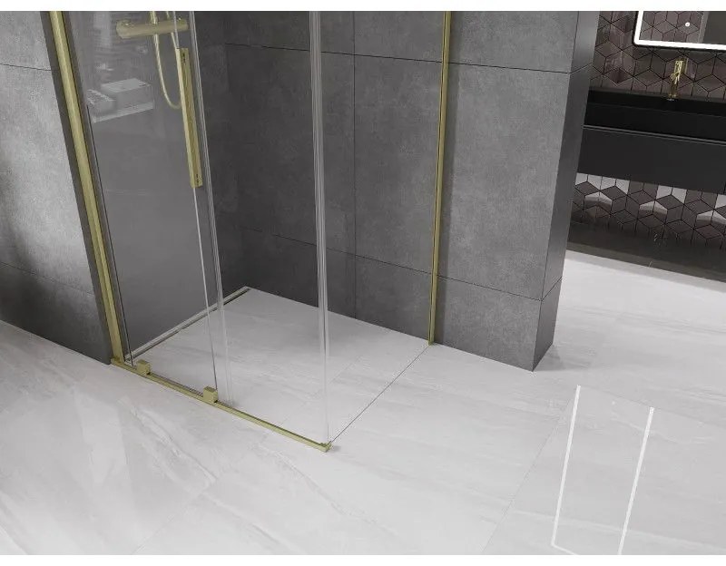 Mexen Velar, zuhanykabin tolóajtóval 90 (ajtó) x 85 (fal) cm, 8mm átlátszó üveg, arany matt, 871-090-085-01-55