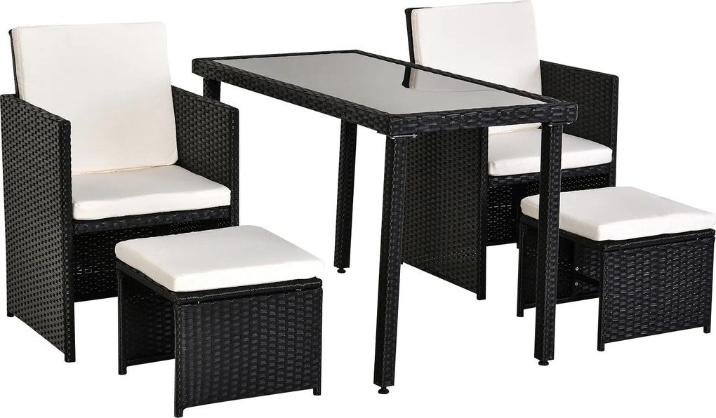 Outsunny Polyrattan Étkező Szett Kerti Bútor Készlet 11 db Párnával Fekete | Aosom