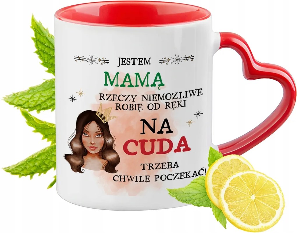 Anyának Piros Bögre Szív Alakú Füllel Ajándék Nyomtatott