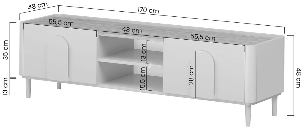 Amilio RTV szekrény 170 cm - kasmír / olajozott tölgy / kasmír fogantyú