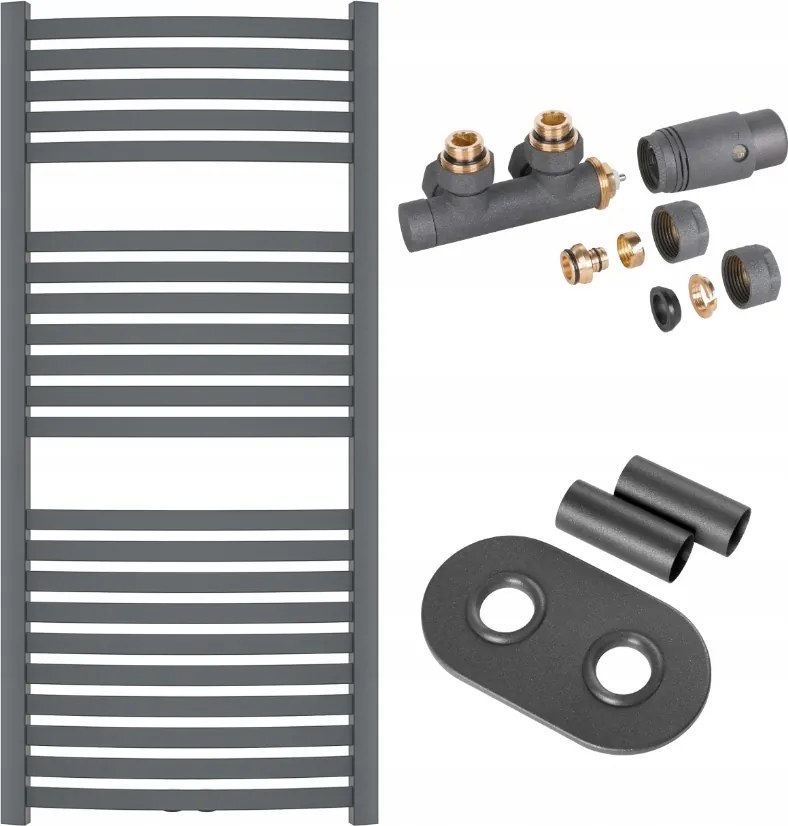 Grafit színű létra radiátor fürdőszobába, tartozékokkal