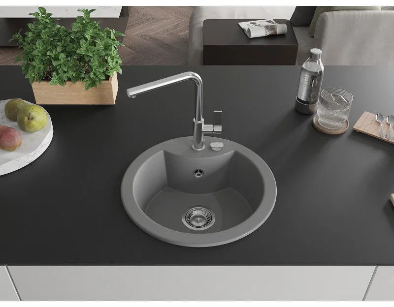 Mexen Diego, 1 kamrás gránit mosogató 488x488x167 mm és Flora mosogató csaptelep, szürke, 6512-71-670401-00