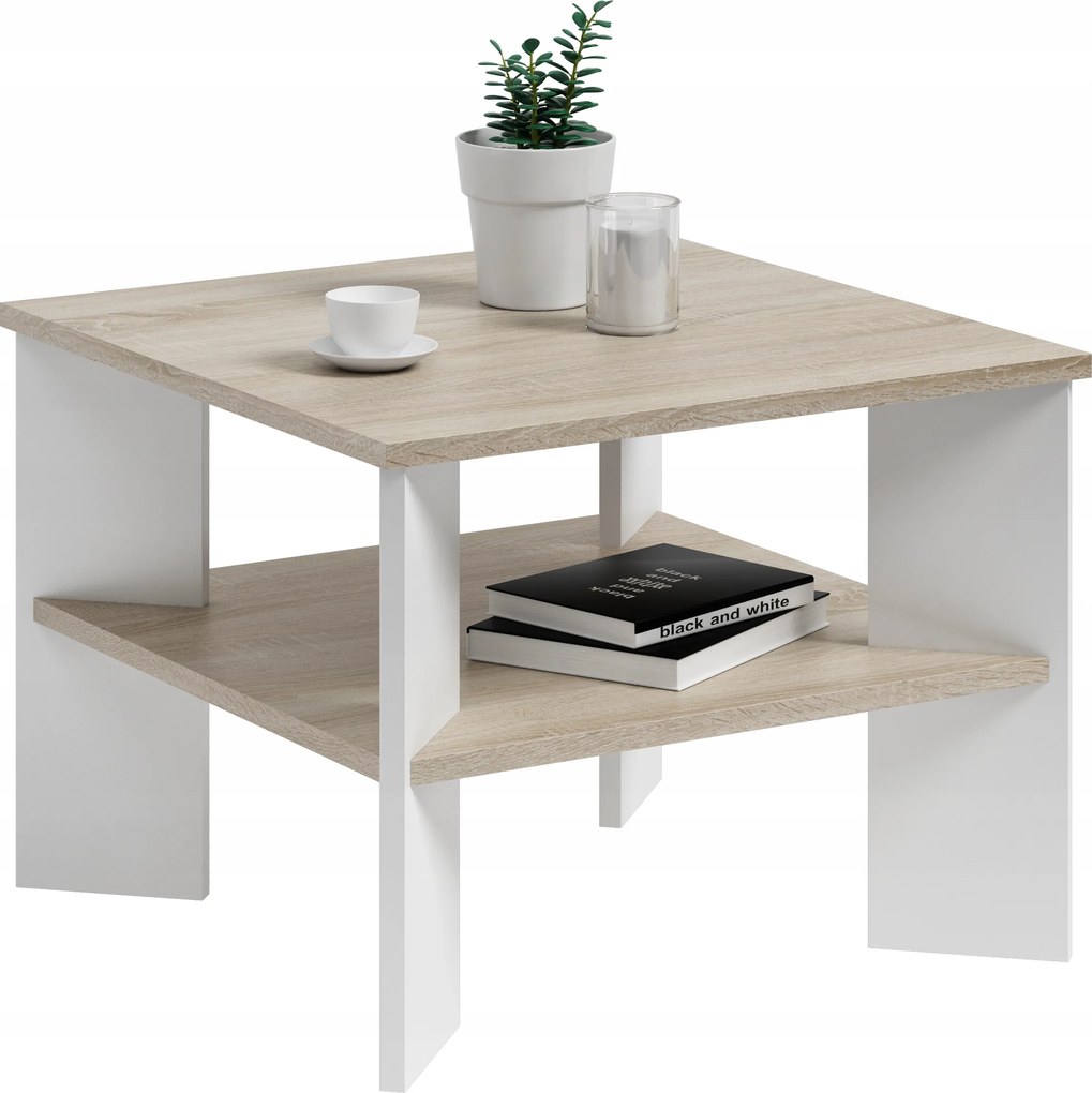 Dohányzóasztal Négyzet 60X60X47 Sonoma Tölgy Fehér