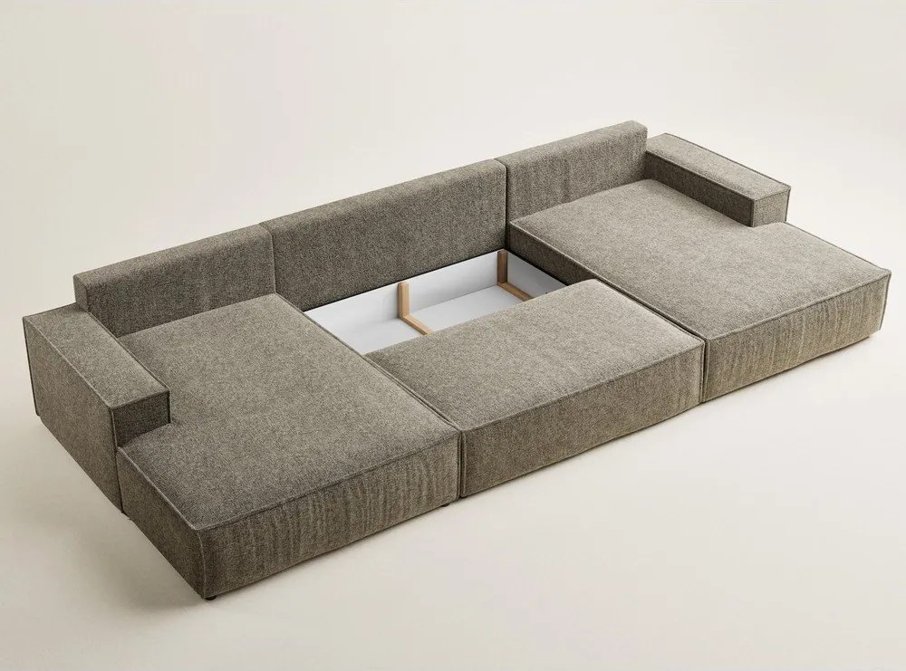 Barna zsenília kinyitható-tárolóhelyes sarokkanapé (U alakú) Kyoto – Maison de Rêve