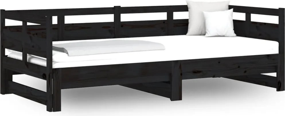 vidaXL fekete tömör fenyőfa kihúzható kanapéágy 2 x (90 x 190) cm