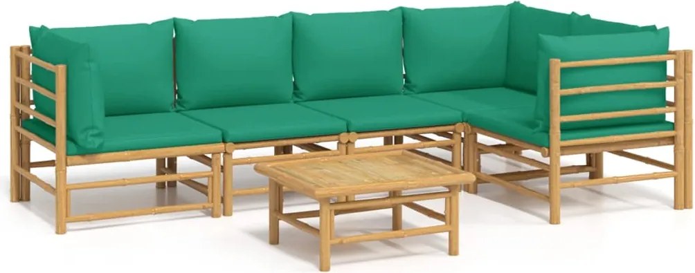 vidaXL 6 részes bambusz kerti ülőgarnitúra zöld párnákkal