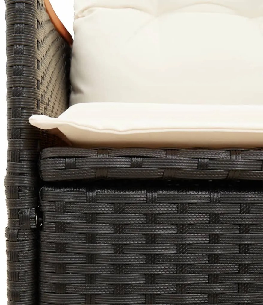 7 részes fekete polyrattan kerti étkezőgarnitúra párnával