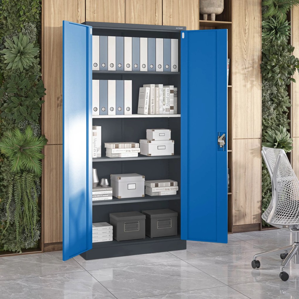 Fém iratszekrény JAN H, 900 x 1950 x 400 mm, antracit-kék