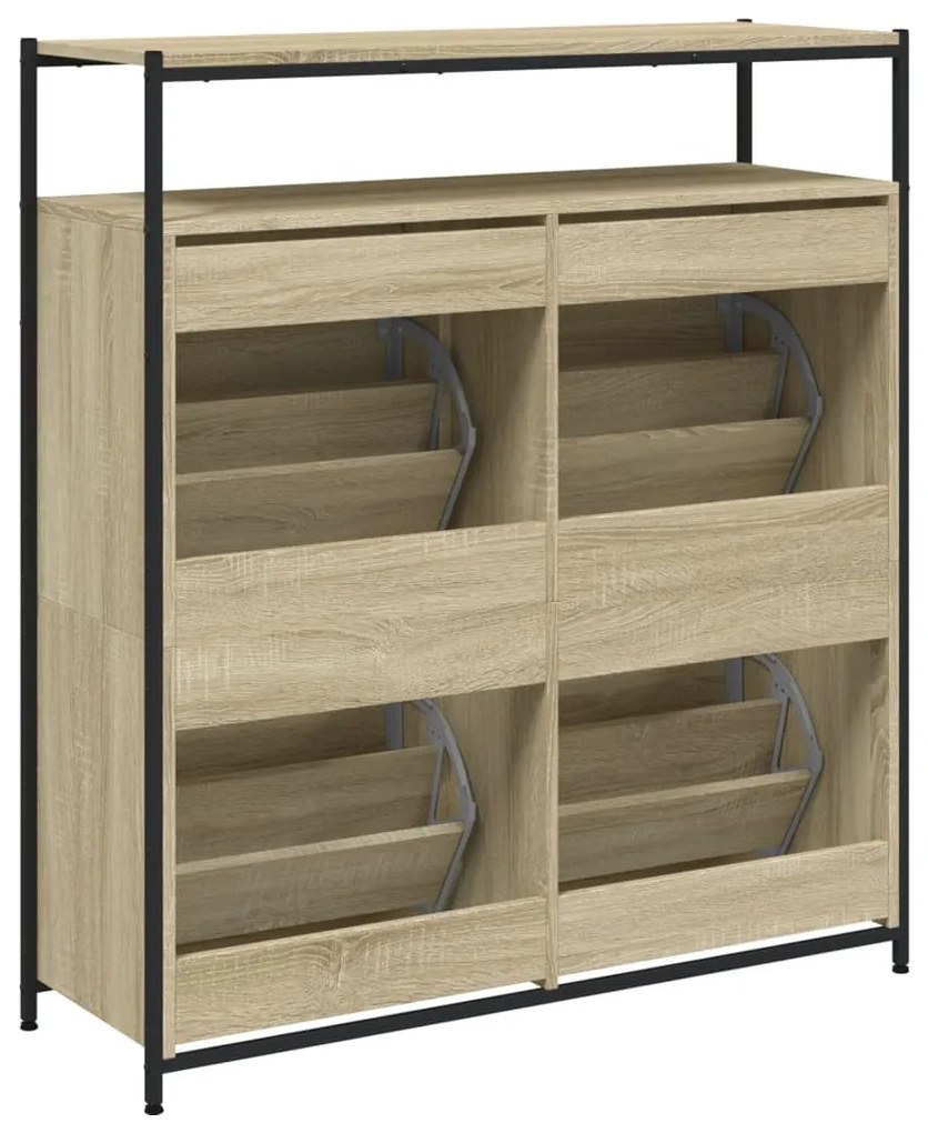 sonoma tölgy cipőszekrény 4 kihajtható fiókkal 100x34x112 cm