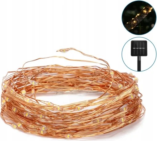 Napelemes fényfüzér drót 100led 10m meleg fehér