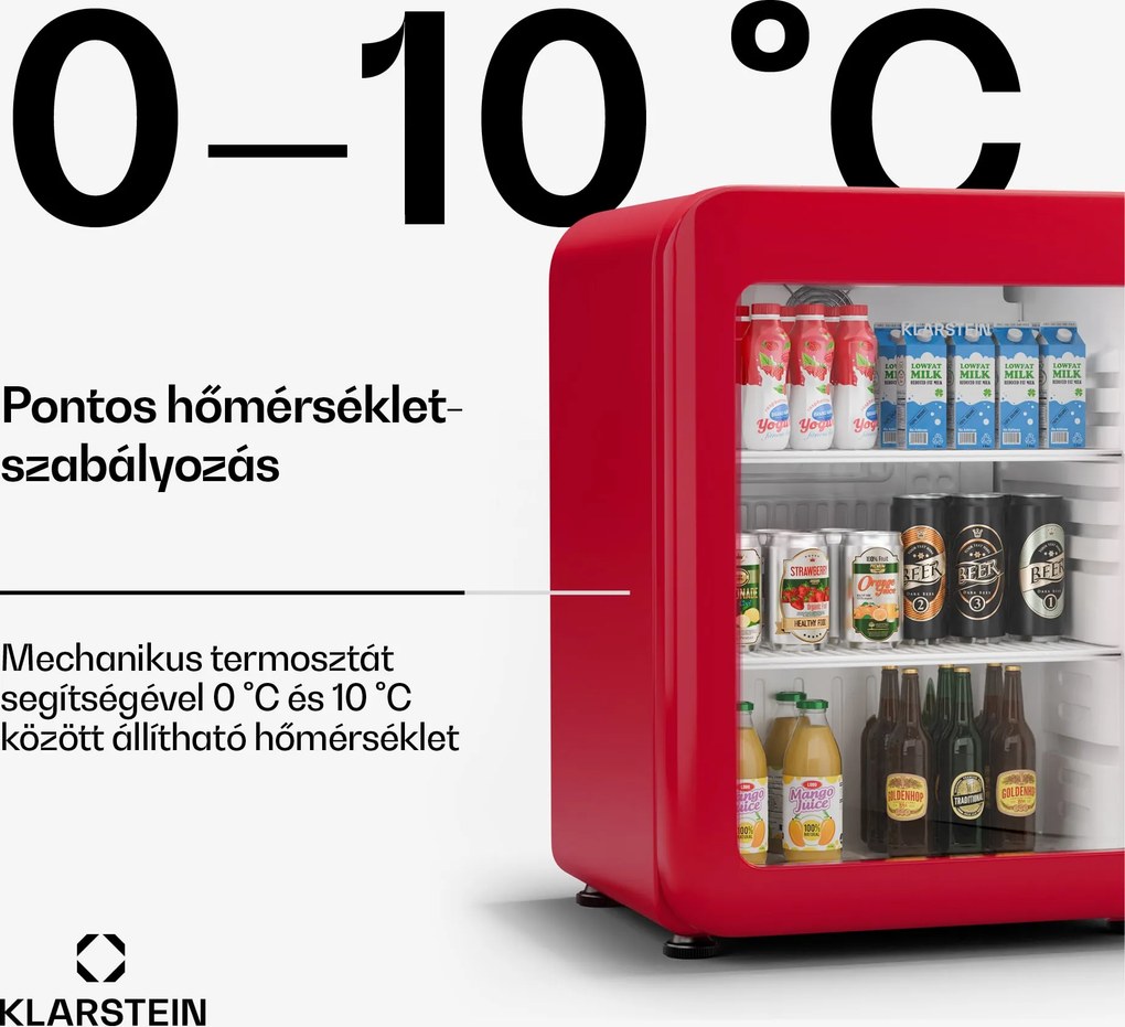 Klarstein Audrey Evo italhűtő, Rretro kivitel, üvegajtó, 68 L, EEK C