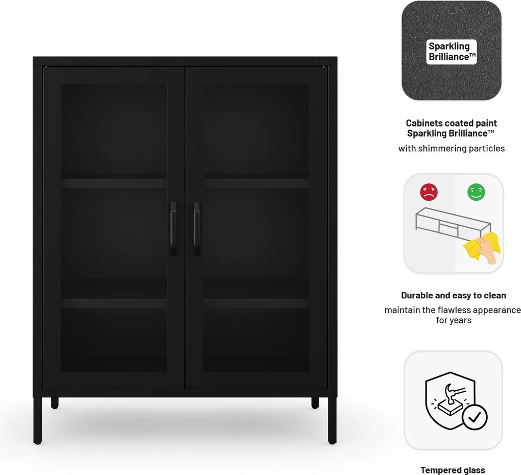 GINA Modern fekete alacsony üveges vitrin 800 x 1015 x 400 mm