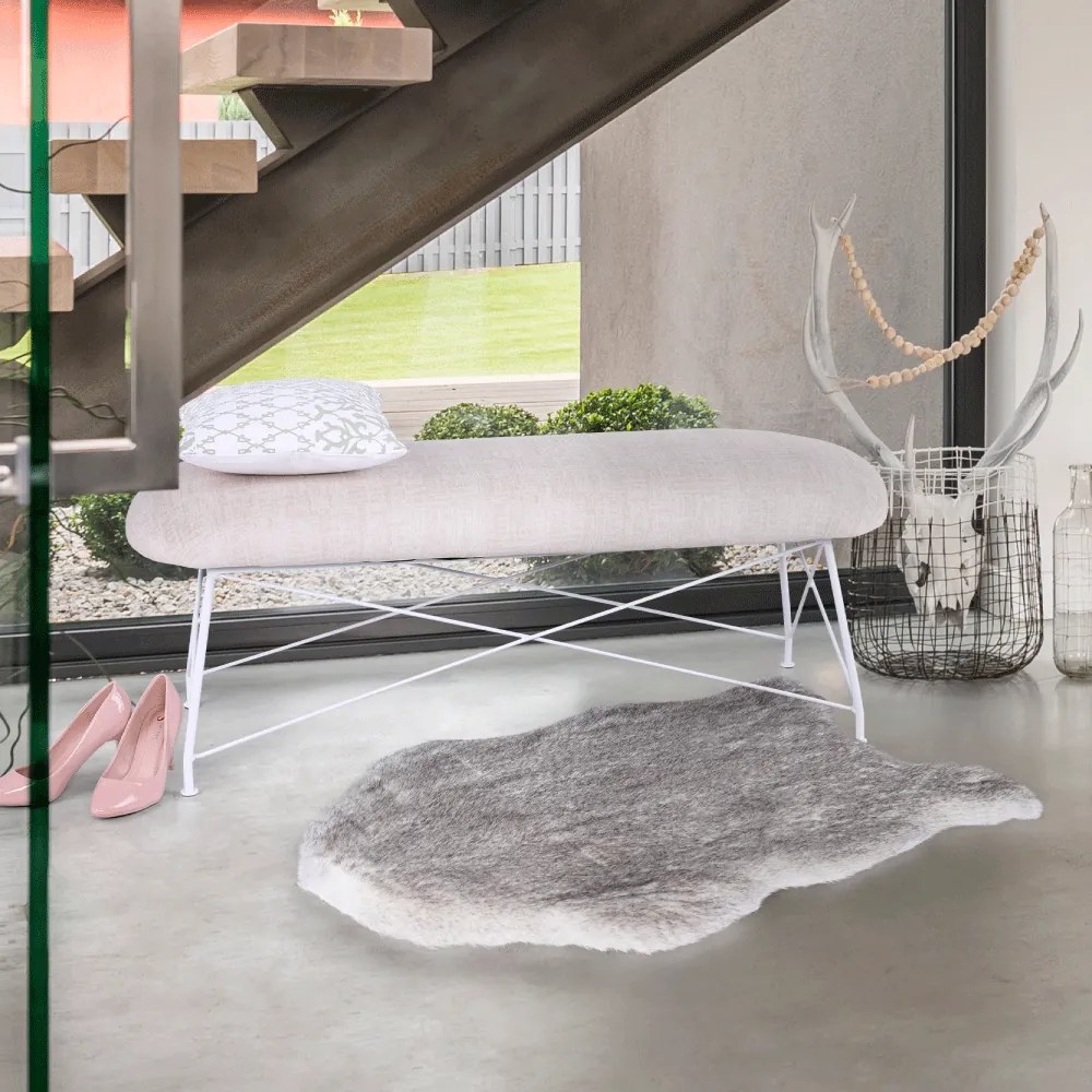 Dizájnos lóca, bézs szövet/fehér fém, RIVOLA