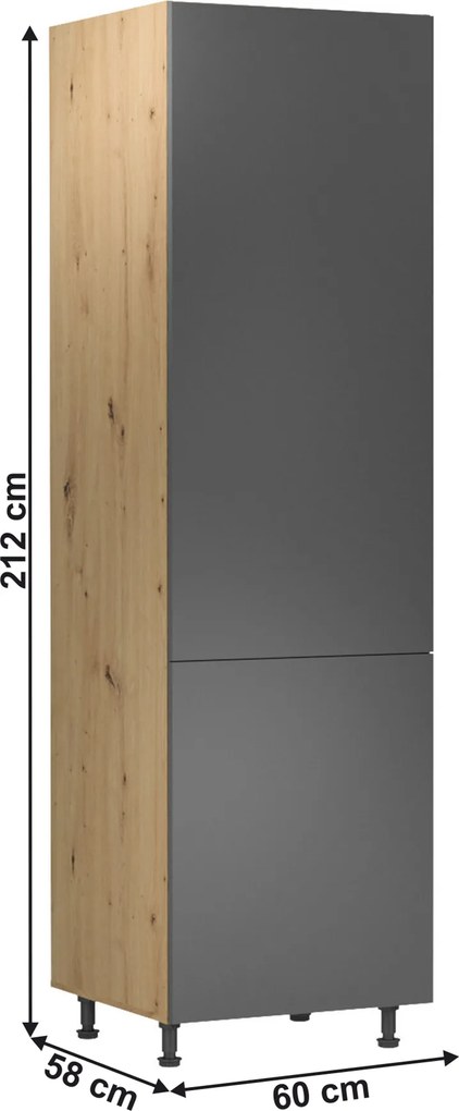 Élelmiszer szekrény polcokkal, artisan tölgy/szürke matt, univerzális, LANGEN D60R