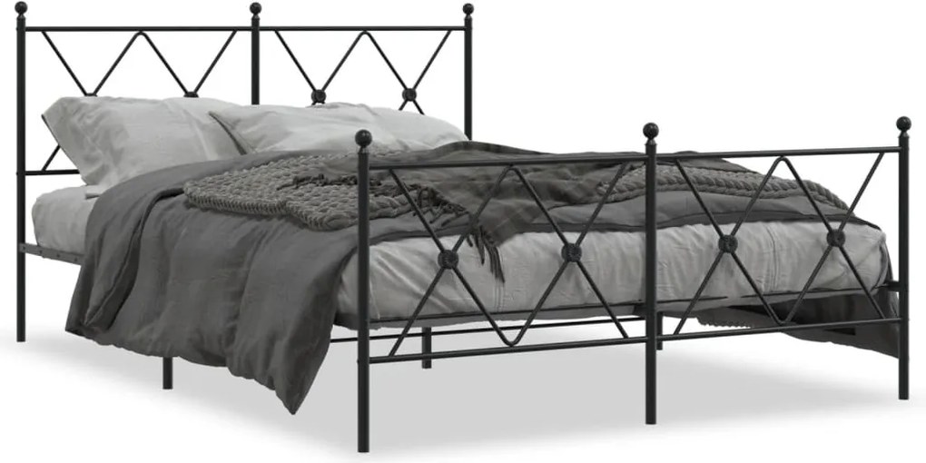 vidaXL fekete fém ágykeret fej- és lábtámlával 137 x 190 cm