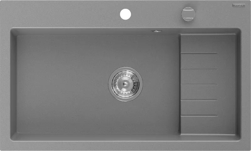 Mexen Omar gránit mosogató 1-medencés 800 x 480 mm, szürke, króm szifon - 6520801005-71