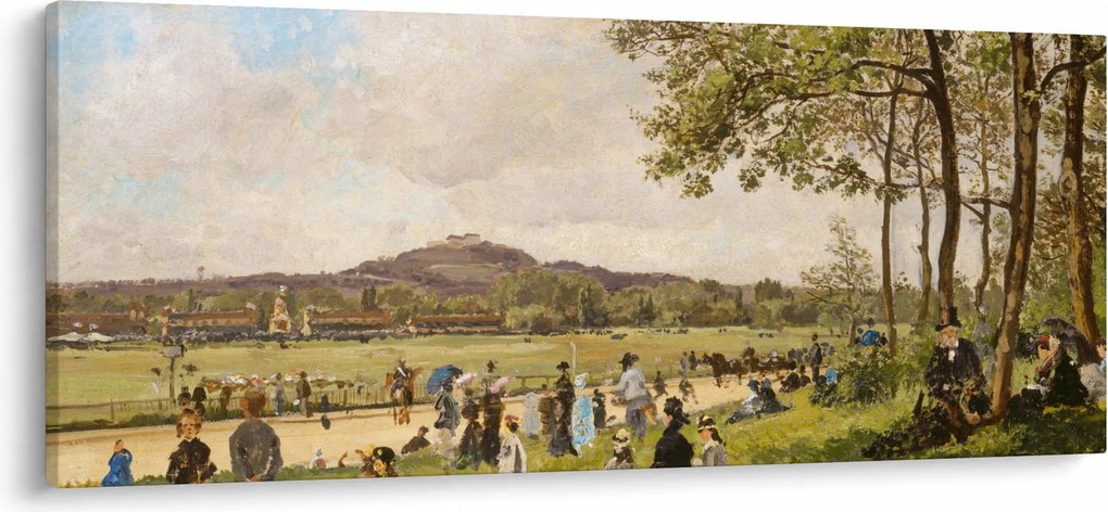 Kép - French 19th Century, Race Course at Longchamps, reprodukciók (120x50 cm)