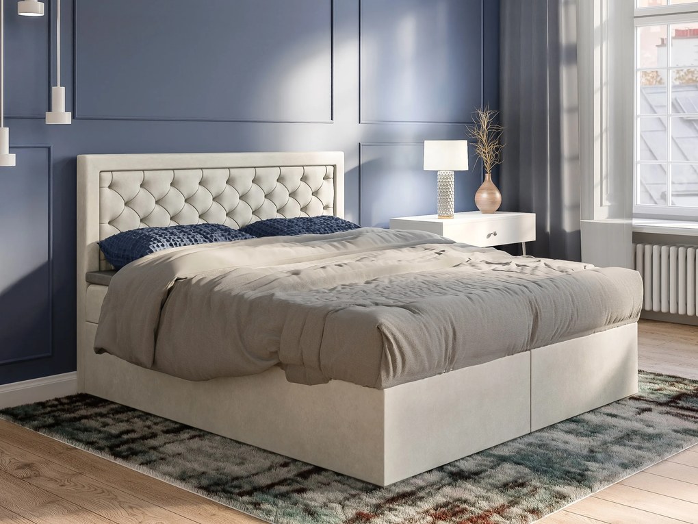 Franciaágy Boxspring 200 cm Bohem (elefántcsont) (matraccal és tárolóhellyel). 1054514