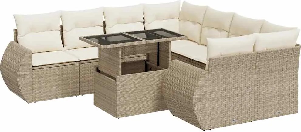 vidaXL 9 részes bézs polyrattan kerti ülőgarnitúra párnákkal