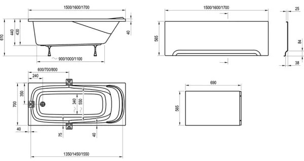 Ravak CP11000000 - VANDA kád 160x70 cm, akril, fényes fehér