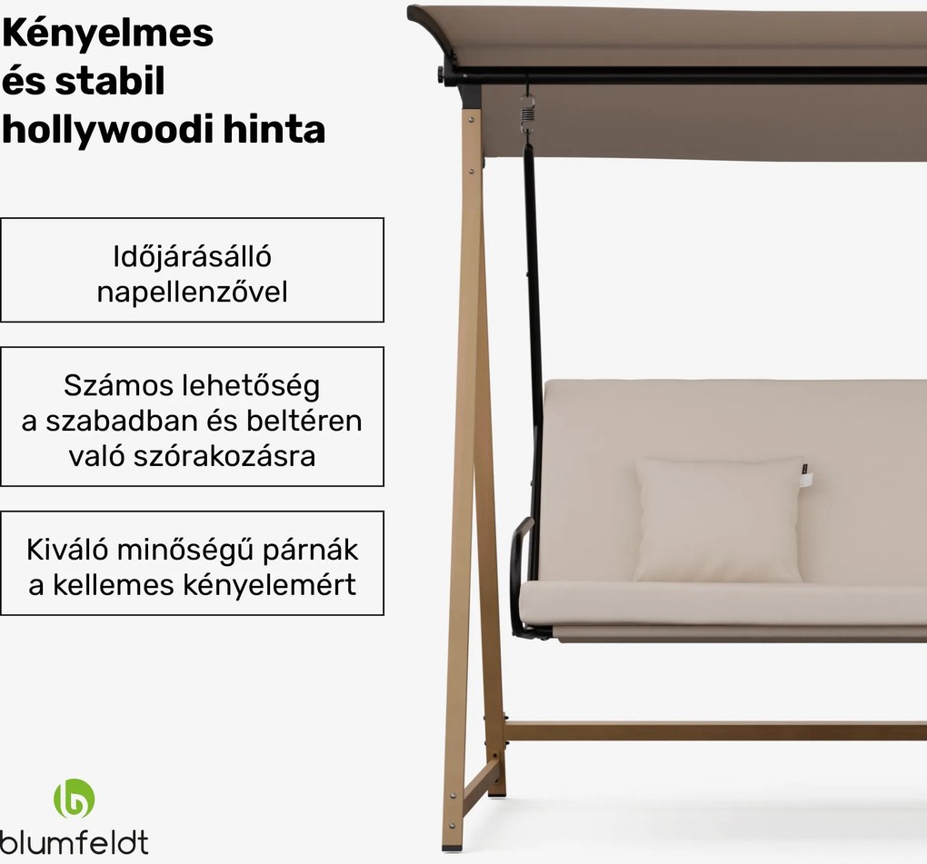 Blumfeldt ZenGrove, hollywoodi hinta, 3 üléses, egyénileg állítható, porszórt acél, időjárásálló