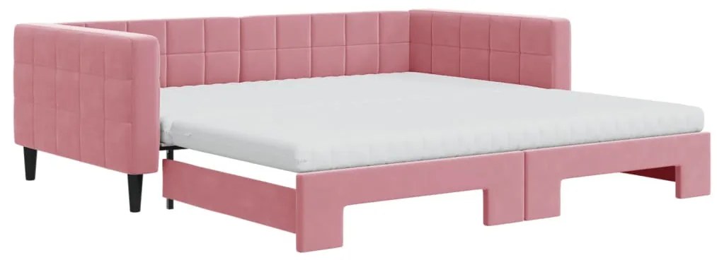 rózsaszín kihúzható bársony heverő matraccal 100 x 200 cm