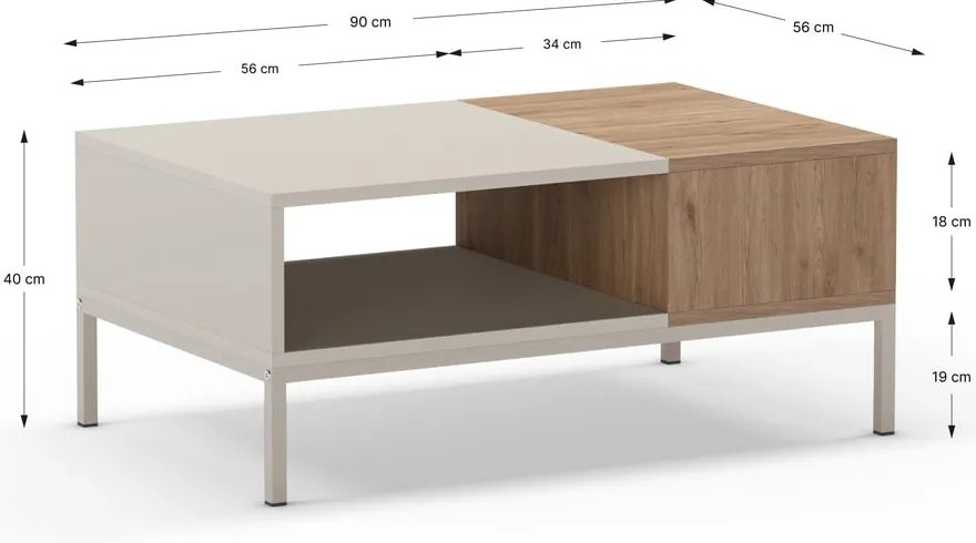 Krémszínű dohányzóasztal 56x90 cm Cailin – Marckeric