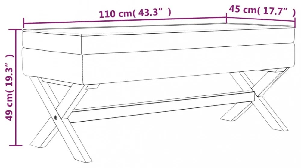 kék bársony tárolóülőke 110 x 45 x 49 cm