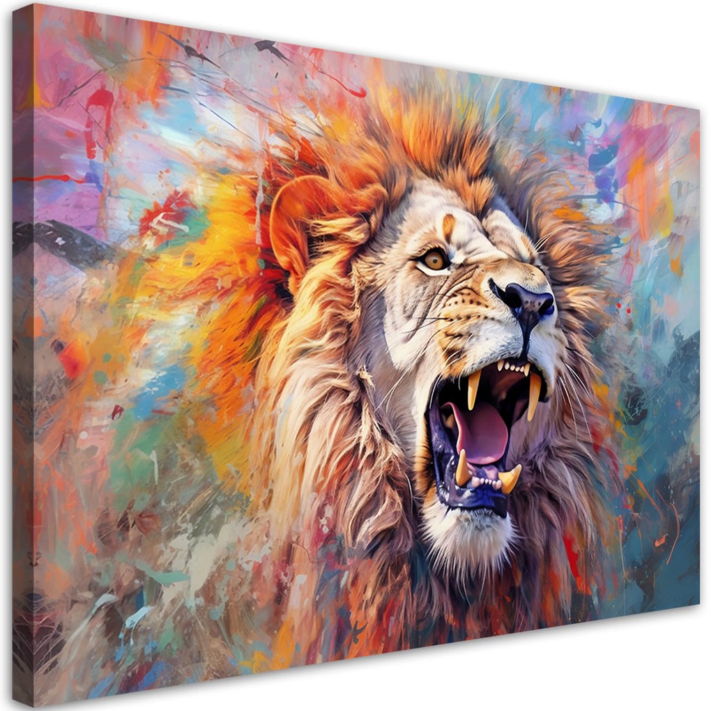 Gario Vászonkép Hatalmas oroszlán és színek Méret: 100 x 70 cm
