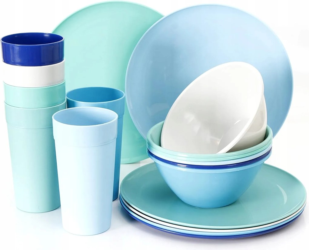 Műanyag tányér és bögre szett 6 szín 18 db