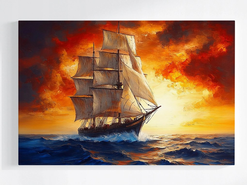 Poszter Tenger Óceán Hajó Vitorlás Napnyugta 120x80