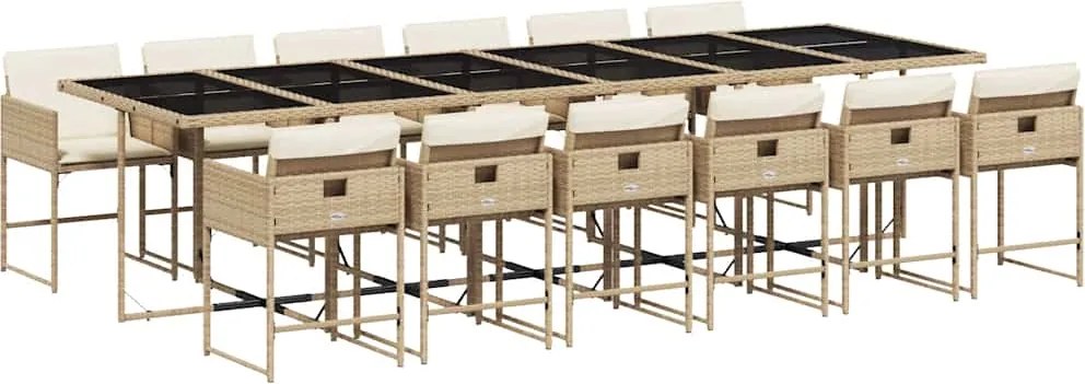 vidaXL 13 részes bézs polyrattan kerti étkezőgarnitúra párnákkal