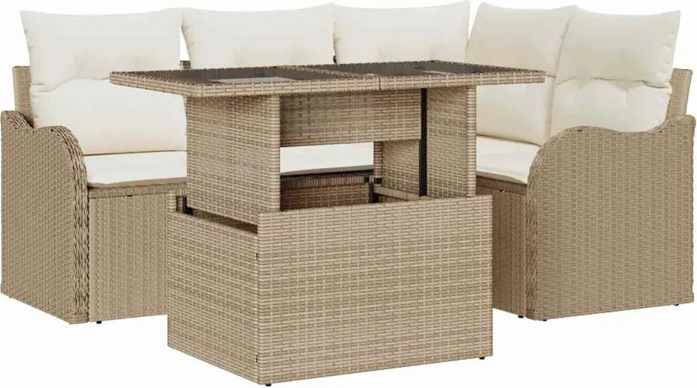 vidaXL Kültéri étkező szett párnával 5 pcs Bézs Poli rattan