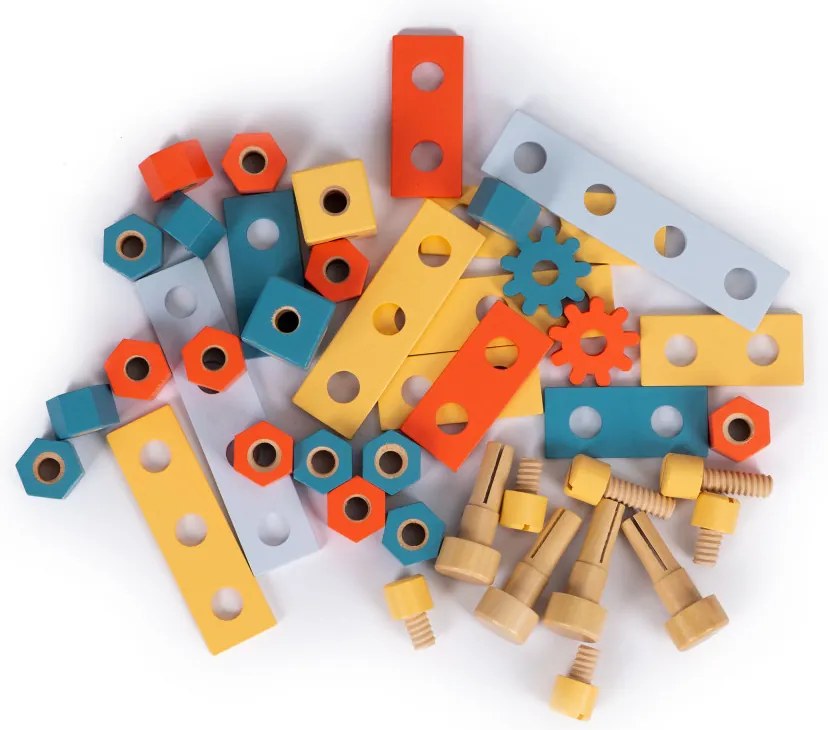 Fa barkács asztal szerszámokkal krétatáblával 47 darab