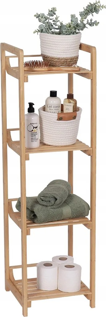 Fürdőszobai Polc Bambusz Szekrény 4 Polc Törölközőtartó Állvány 30X30