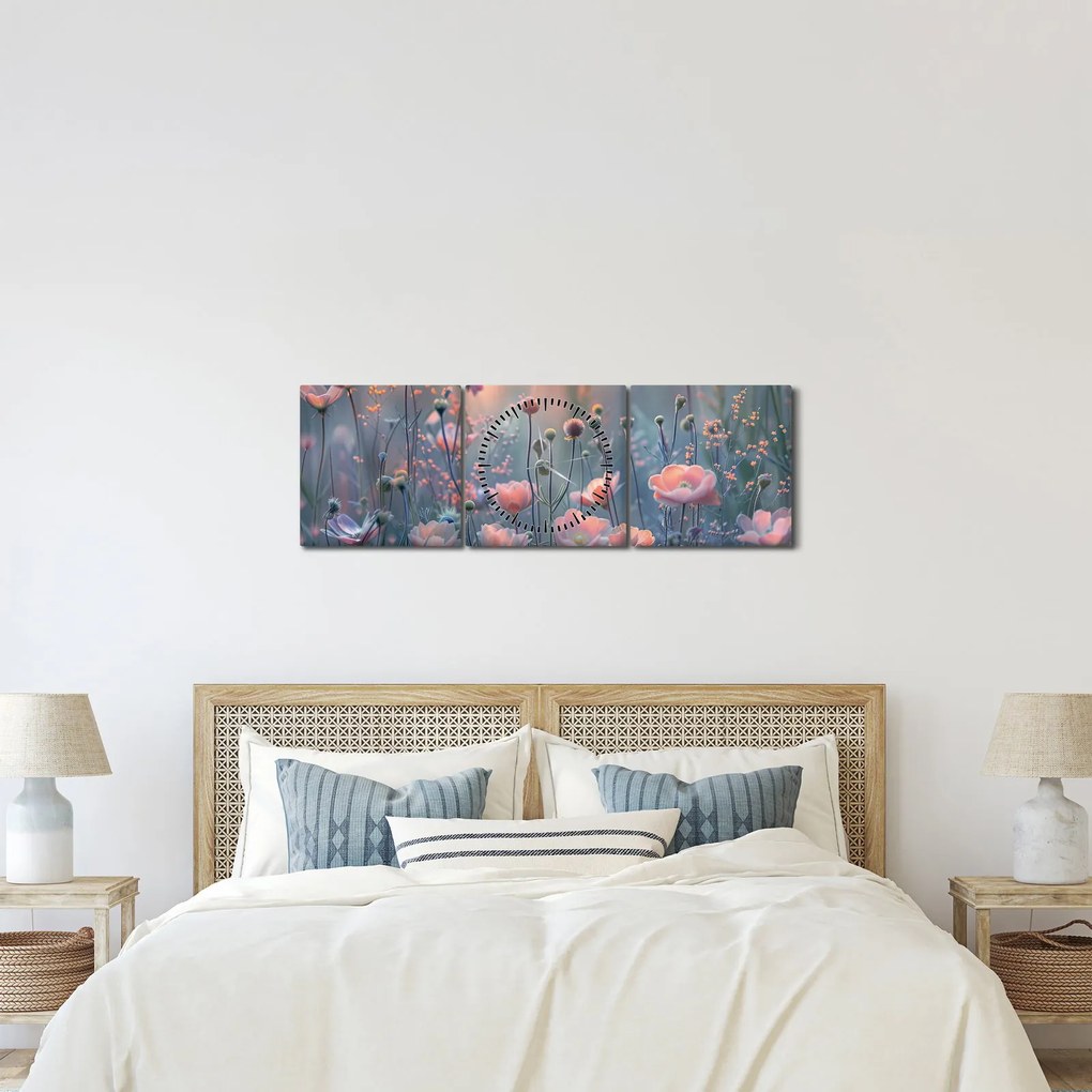 Kép - Virágok pasztell színekben (órával) (90x30 cm)