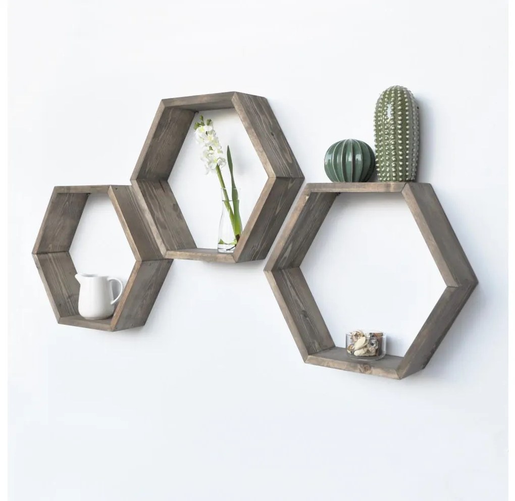 KÉSZLET 3x Fali polc fenyő barna